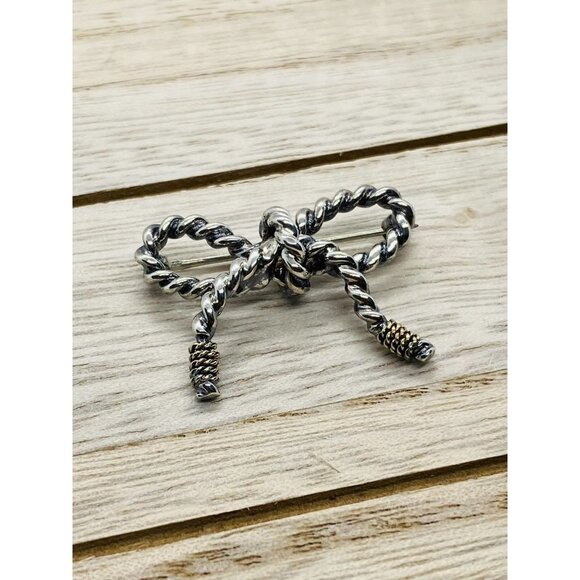 Tiffany & Co Sterling Silver 925 18K 750 Twisted Rope Bow Brooch - Picture 6 of 8